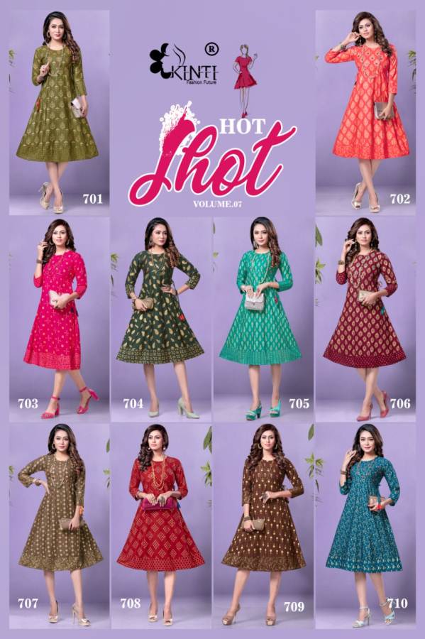 Kinti Hot Shot 7 fancy Heavy Etnic Wear Anarkali Rayon Printed Kurti Collection
